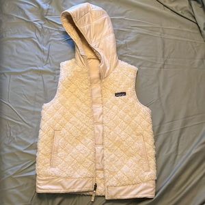 Patagonia Cream Quilted Vest with High Collar